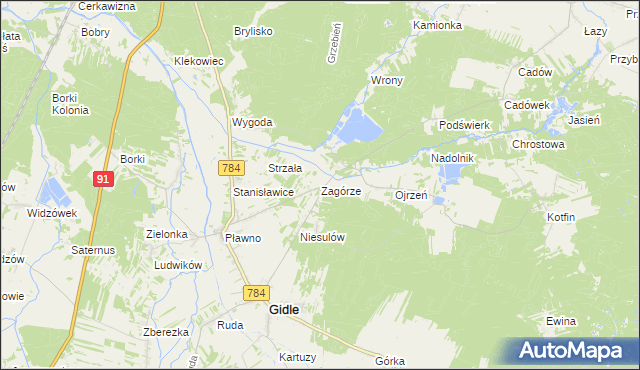 mapa Zagórze gmina Gidle, Zagórze gmina Gidle na mapie Targeo