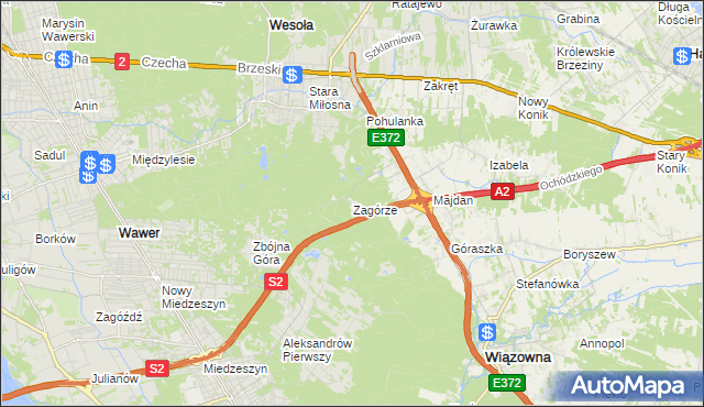 mapa Zagórze gmina Wiązowna, Zagórze gmina Wiązowna na mapie Targeo