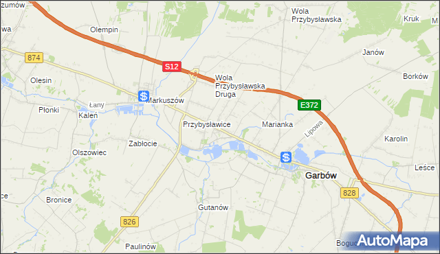 mapa Zagrody gmina Garbów, Zagrody gmina Garbów na mapie Targeo