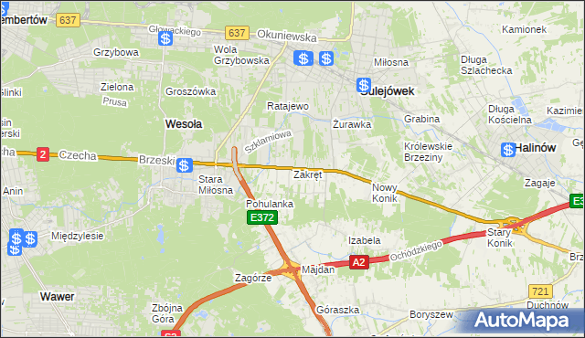 mapa Zakręt gmina Wiązowna, Zakręt gmina Wiązowna na mapie Targeo