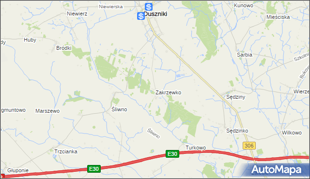 mapa Zakrzewko gmina Duszniki, Zakrzewko gmina Duszniki na mapie Targeo