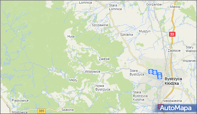 mapa Zalesie gmina Bystrzyca Kłodzka, Zalesie gmina Bystrzyca Kłodzka na mapie Targeo