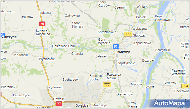mapa Zalesie gmina Dwikozy, Zalesie gmina Dwikozy na mapie Targeo