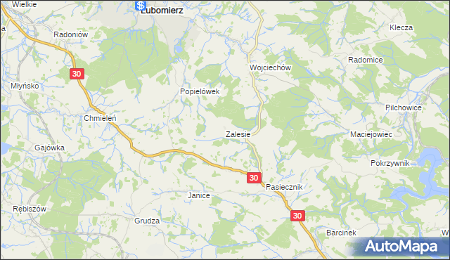 mapa Zalesie gmina Lubomierz, Zalesie gmina Lubomierz na mapie Targeo