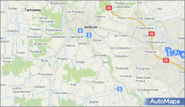 mapa Żarnowiec gmina Jedlicze, Żarnowiec gmina Jedlicze na mapie Targeo