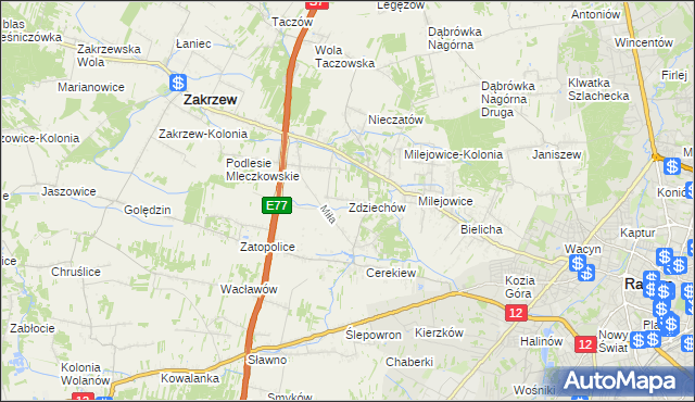 mapa Zdziechów gmina Zakrzew, Zdziechów gmina Zakrzew na mapie Targeo