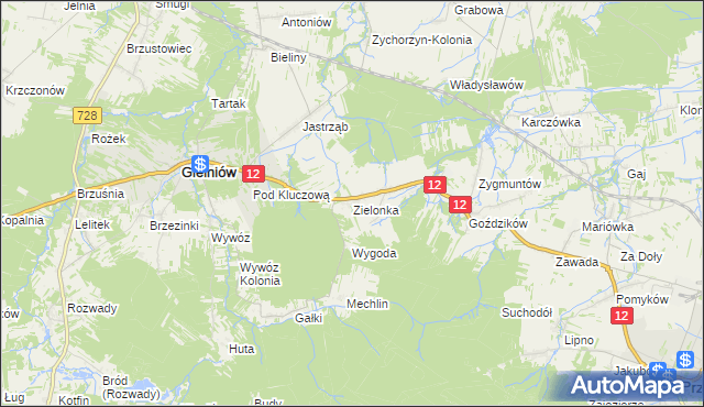 mapa Zielonka gmina Gielniów, Zielonka gmina Gielniów na mapie Targeo