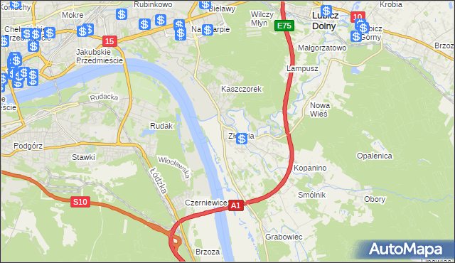 mapa Złotoria gmina Lubicz, Złotoria gmina Lubicz na mapie Targeo