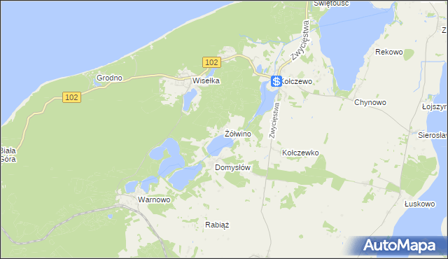 mapa Żółwino gmina Wolin, Żółwino gmina Wolin na mapie Targeo