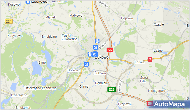 mapa Żukowo powiat kartuski, Żukowo powiat kartuski na mapie Targeo