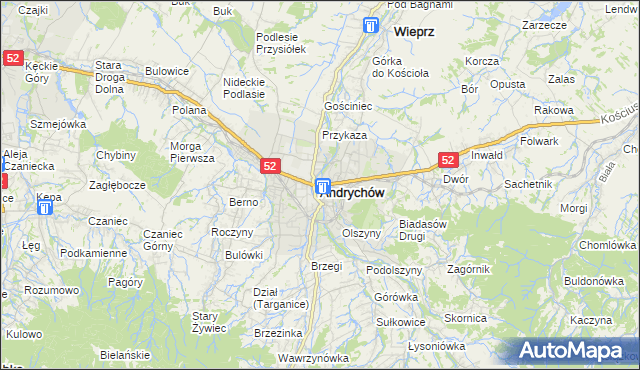 mapa Andrychów, Andrychów na mapie Targeo