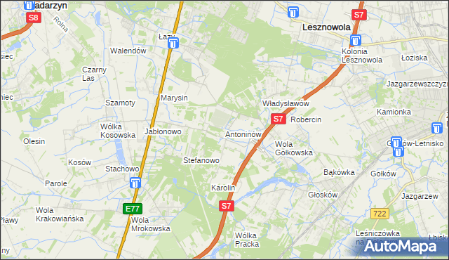 mapa Antoninów gmina Piaseczno, Antoninów gmina Piaseczno na mapie Targeo