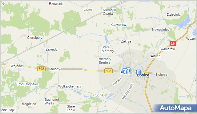 mapa Biernaty Średnie, Biernaty Średnie na mapie Targeo