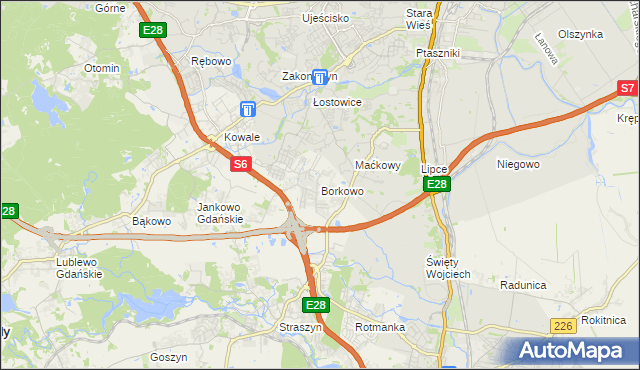 mapa Borkowo gmina Pruszcz Gdański, Borkowo gmina Pruszcz Gdański na mapie Targeo