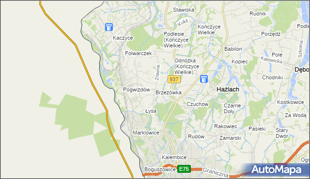 mapa Brzezówka gmina Hażlach, Brzezówka gmina Hażlach na mapie Targeo