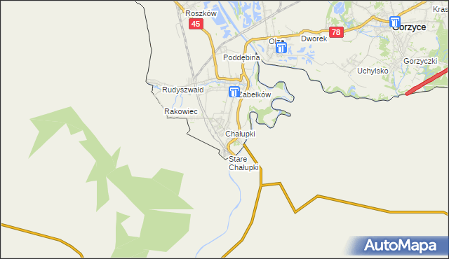 mapa Chałupki gmina Krzyżanowice, Chałupki gmina Krzyżanowice na mapie Targeo