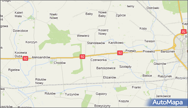 mapa Chrzanowo gmina Chodów, Chrzanowo gmina Chodów na mapie Targeo