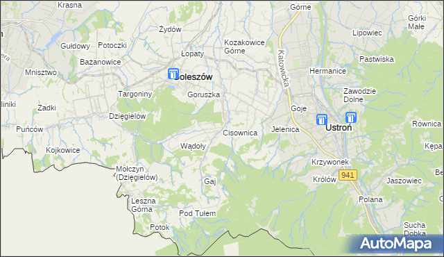 mapa Cisownica, Cisownica na mapie Targeo