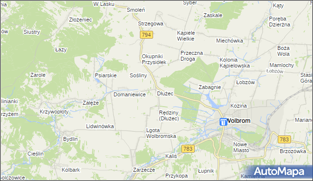 mapa Dłużec gmina Wolbrom, Dłużec gmina Wolbrom na mapie Targeo