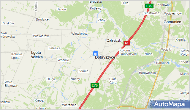 mapa Dobryszyce, Dobryszyce na mapie Targeo