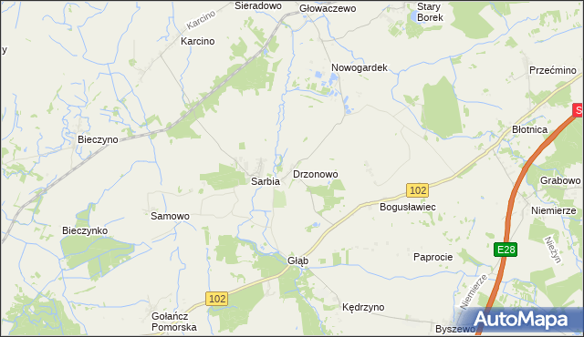mapa Drzonowo gmina Kołobrzeg, Drzonowo gmina Kołobrzeg na mapie Targeo