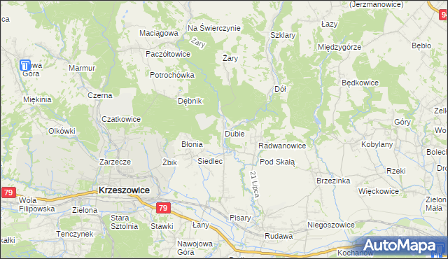 mapa Dubie gmina Krzeszowice, Dubie gmina Krzeszowice na mapie Targeo