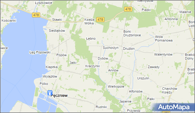 mapa Dybów gmina Pęczniew, Dybów gmina Pęczniew na mapie Targeo