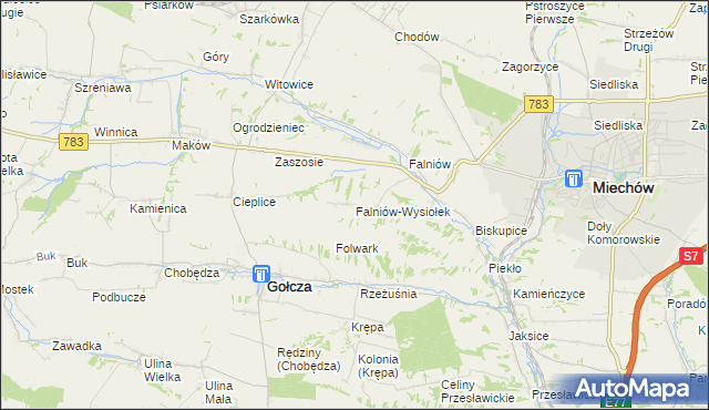 mapa Falniów-Wysiołek, Falniów-Wysiołek na mapie Targeo
