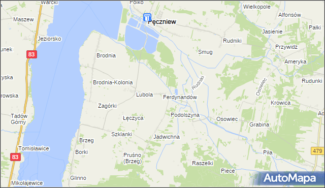 mapa Ferdynandów gmina Pęczniew, Ferdynandów gmina Pęczniew na mapie Targeo
