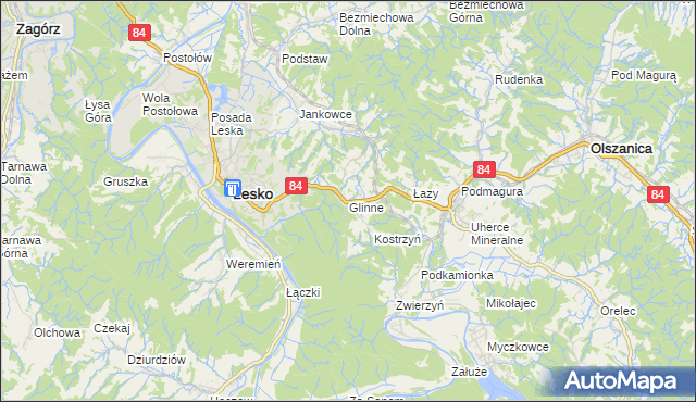 mapa Glinne gmina Lesko, Glinne gmina Lesko na mapie Targeo