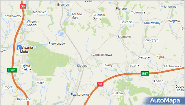 mapa Godzieszowa, Godzieszowa na mapie Targeo