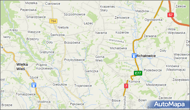mapa Górna Wieś gmina Michałowice, Górna Wieś gmina Michałowice na mapie Targeo