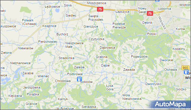 mapa Grabina gmina Bochnia, Grabina gmina Bochnia na mapie Targeo