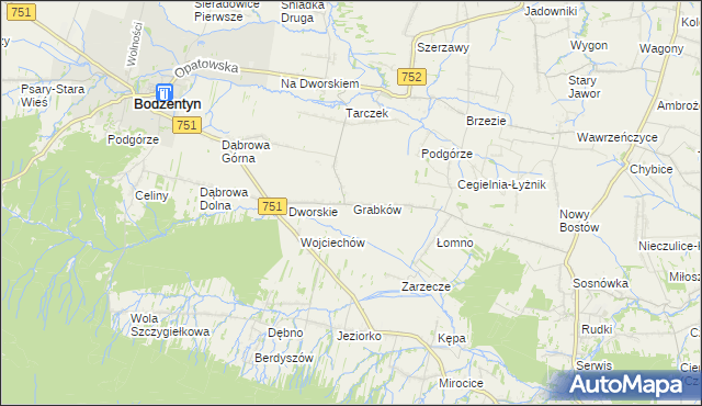 mapa Grabków gmina Pawłów, Grabków gmina Pawłów na mapie Targeo