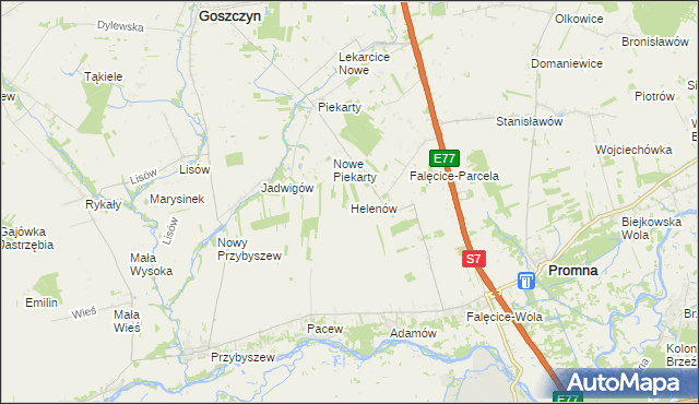 mapa Helenów gmina Promna, Helenów gmina Promna na mapie Targeo