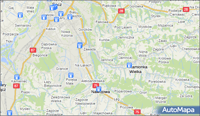mapa Jamnica gmina Kamionka Wielka, Jamnica gmina Kamionka Wielka na mapie Targeo