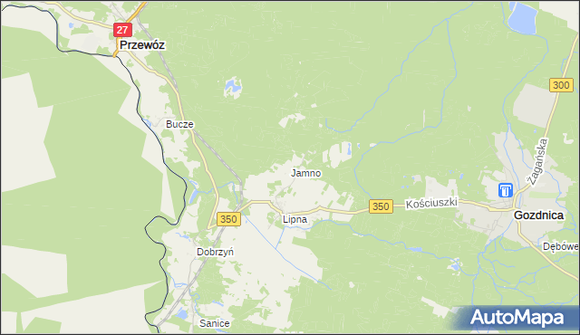mapa Jamno gmina Przewóz, Jamno gmina Przewóz na mapie Targeo