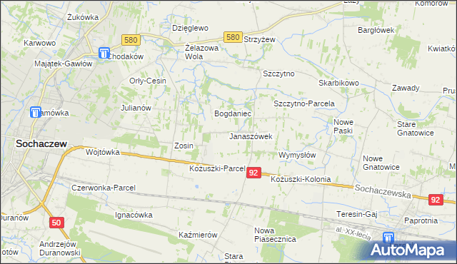 mapa Janaszówek, Janaszówek na mapie Targeo