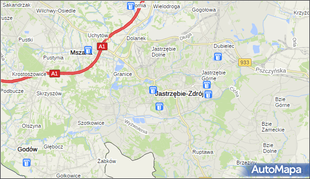 mapa Jastrzębie-Zdrój, Jastrzębie-Zdrój na mapie Targeo
