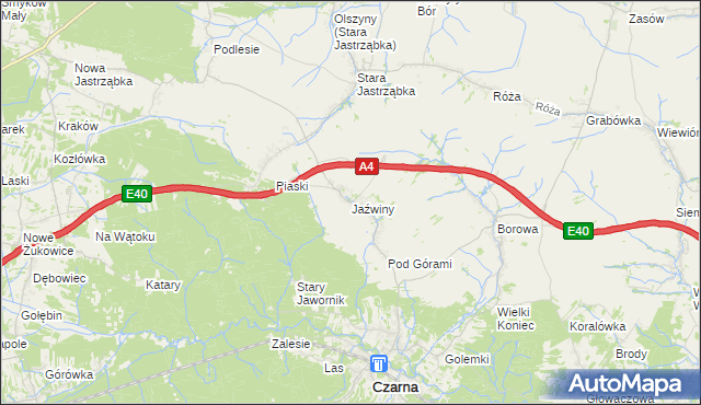 mapa Jaźwiny gmina Czarna, Jaźwiny gmina Czarna na mapie Targeo