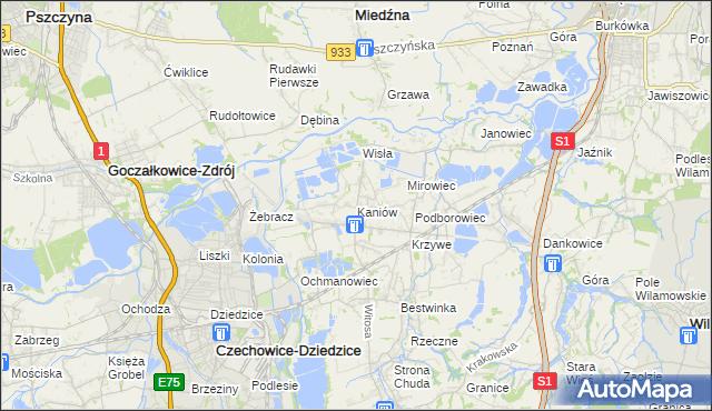 mapa Kaniów gmina Bestwina, Kaniów gmina Bestwina na mapie Targeo