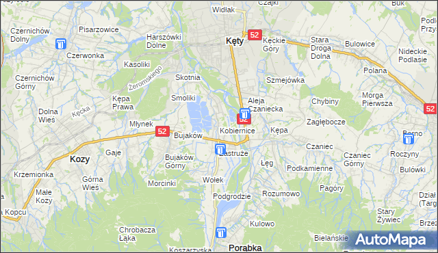 mapa Kobiernice, Kobiernice na mapie Targeo