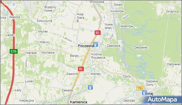 mapa Kolonia Poczesna, Kolonia Poczesna na mapie Targeo