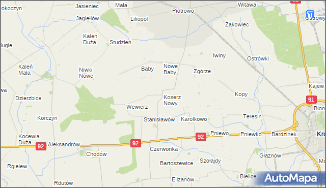 mapa Koserz Nowy, Koserz Nowy na mapie Targeo