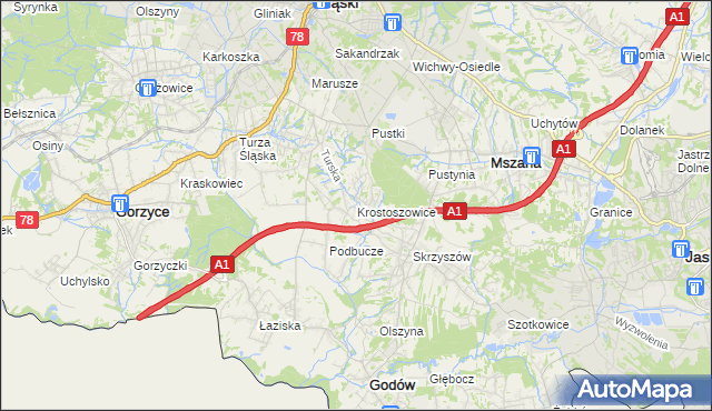 mapa Krostoszowice, Krostoszowice na mapie Targeo