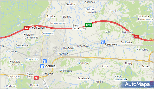 mapa Krzeczów gmina Rzezawa, Krzeczów gmina Rzezawa na mapie Targeo