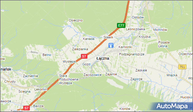 mapa Łączna powiat skarżyski, Łączna powiat skarżyski na mapie Targeo