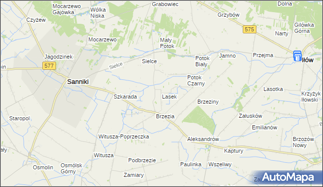 mapa Lasek gmina Sanniki, Lasek gmina Sanniki na mapie Targeo
