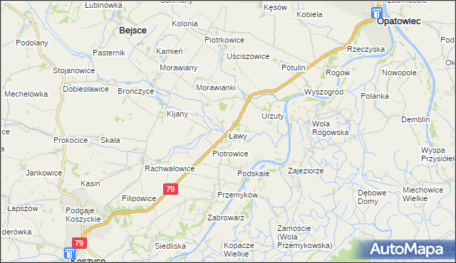 mapa Ławy gmina Opatowiec, Ławy gmina Opatowiec na mapie Targeo