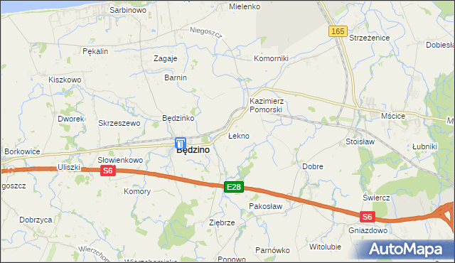 mapa Łekno gmina Będzino, Łekno gmina Będzino na mapie Targeo